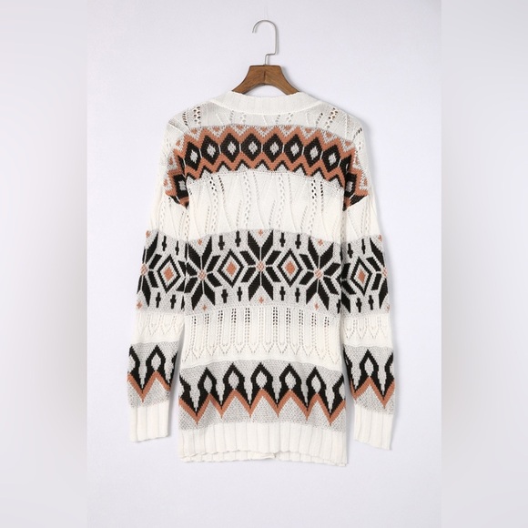 Geometric V-Neck Button Down Cardigan - Picture 2 of 7